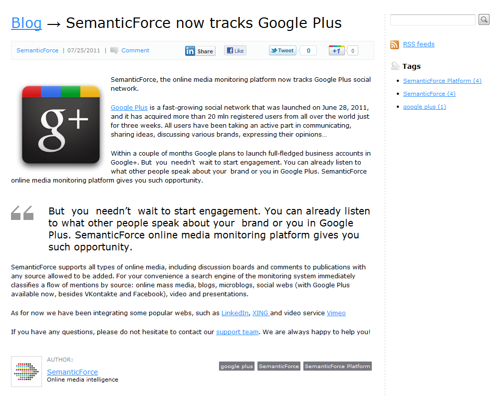 SemanticForce blog post screenshot